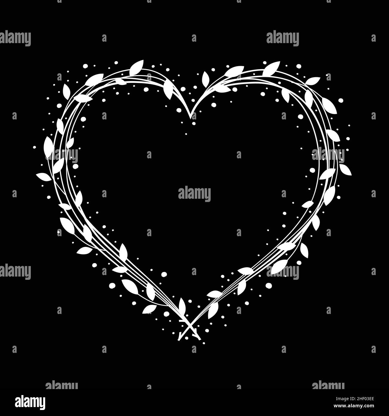 Decoration heart design with floral wreath. Hand drawn heart. Vector