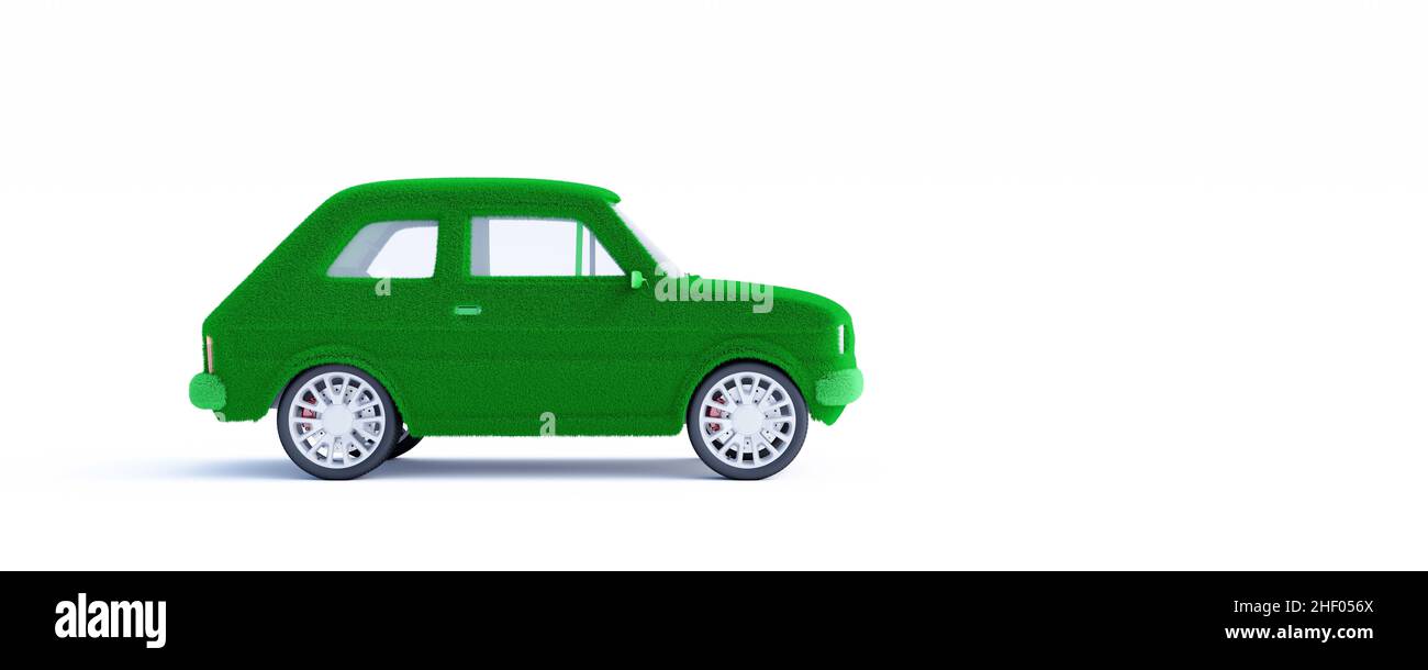 Electric green car isolated on the white background 3D render 3D illustration Stock Photo