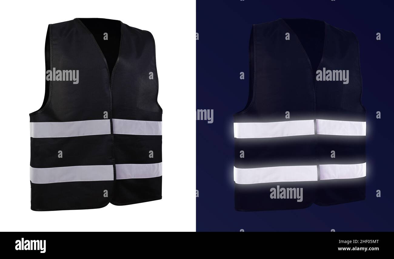 Safety warning signal vest with reflective stripes isolated Stock Photo ...