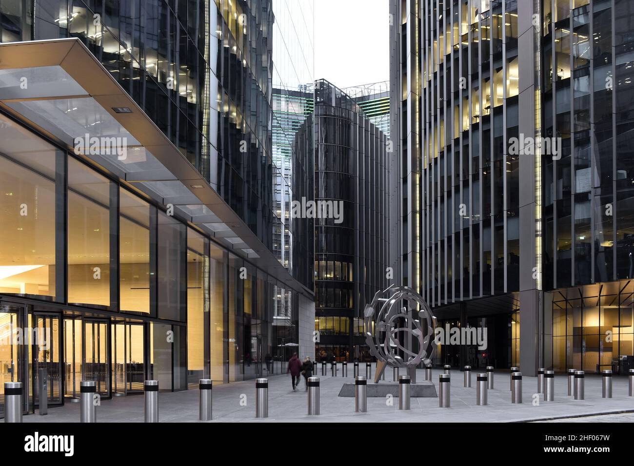 52 Lime Street and Willis Building - modern office developments glass facades at dusk, located in City of London UK. Stock Photo