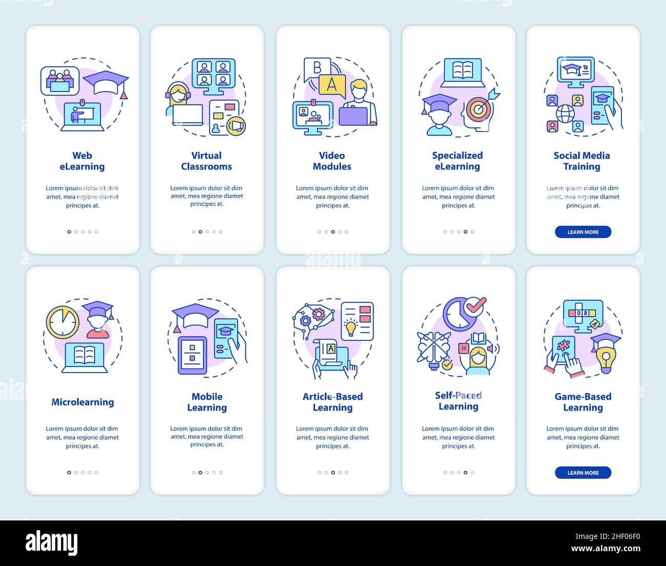 Electronic learning onboarding mobile app screen set Stock Vector Image ...
