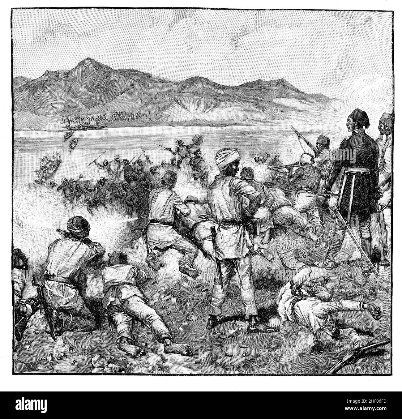 Fight at Kalakala, Eqypt, where a large force under Emir Abu Girgeh was caught by General Gordon's forces while crossing the White Nile and defeated Stock Photo