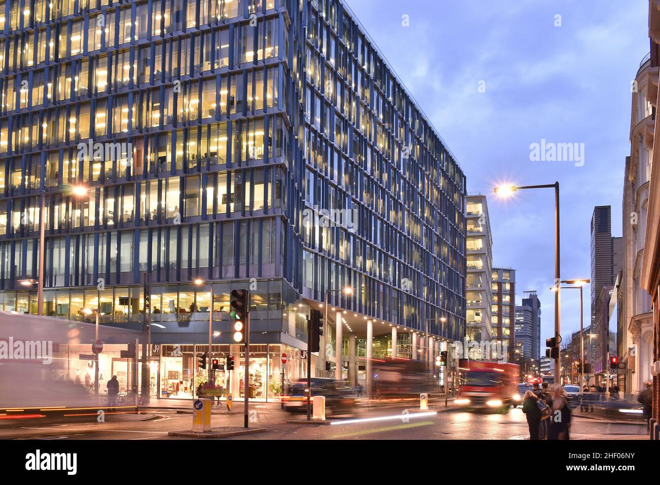 Blue Fin Building - modern commercial development dusk illumination, located in Southwark London UK. Stock Photo