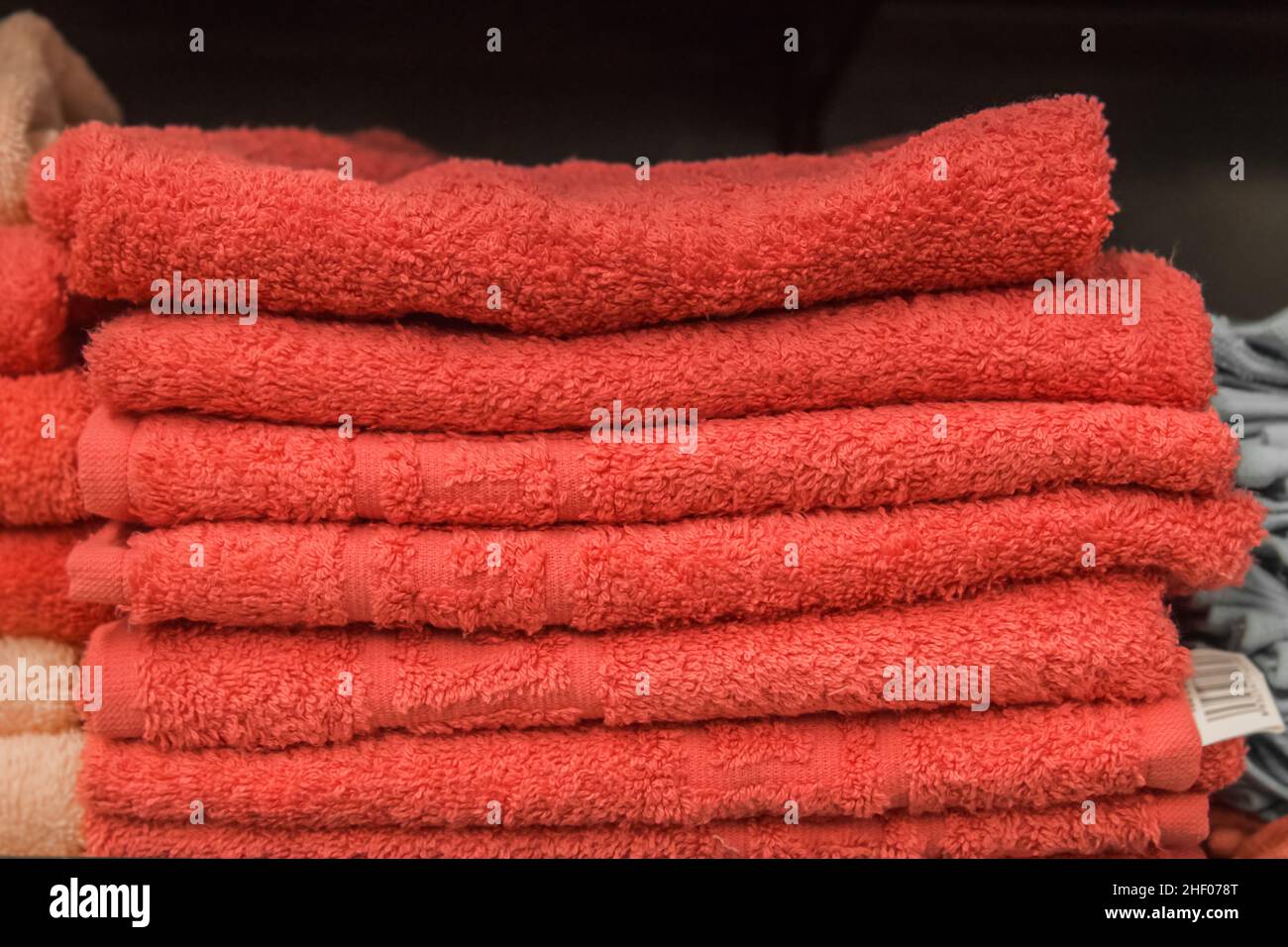 Red clean towels soft hygiene at home in the a shelf of market