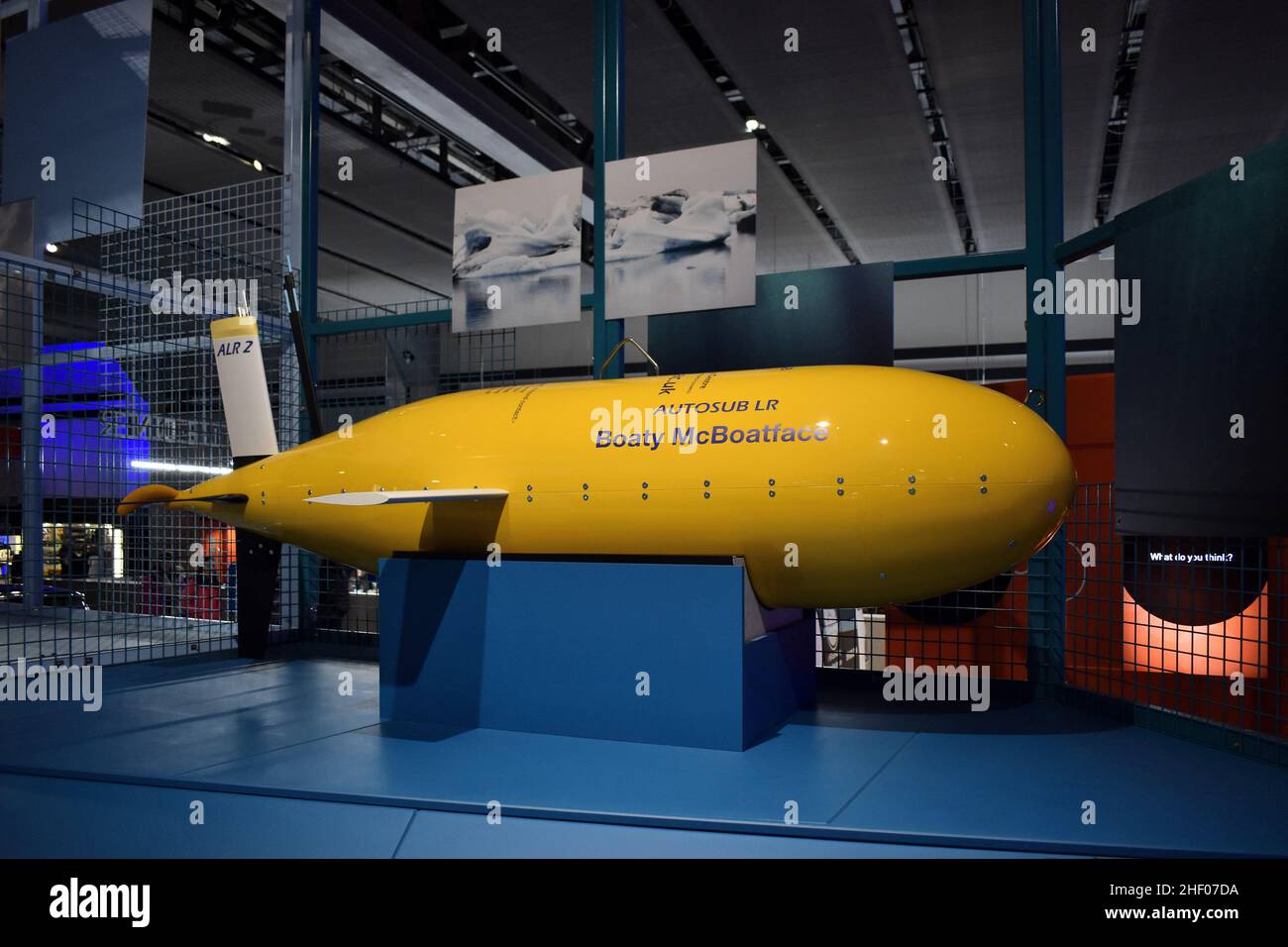 Boaty McBoatface - autonomous underwater vehicle displayed at Science Museum London UK. Stock Photo