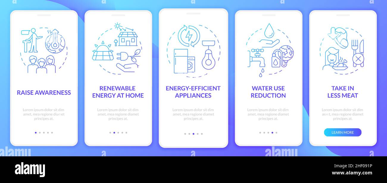 Preventing climate changes blue gradient onboarding mobile app screen Stock Vector