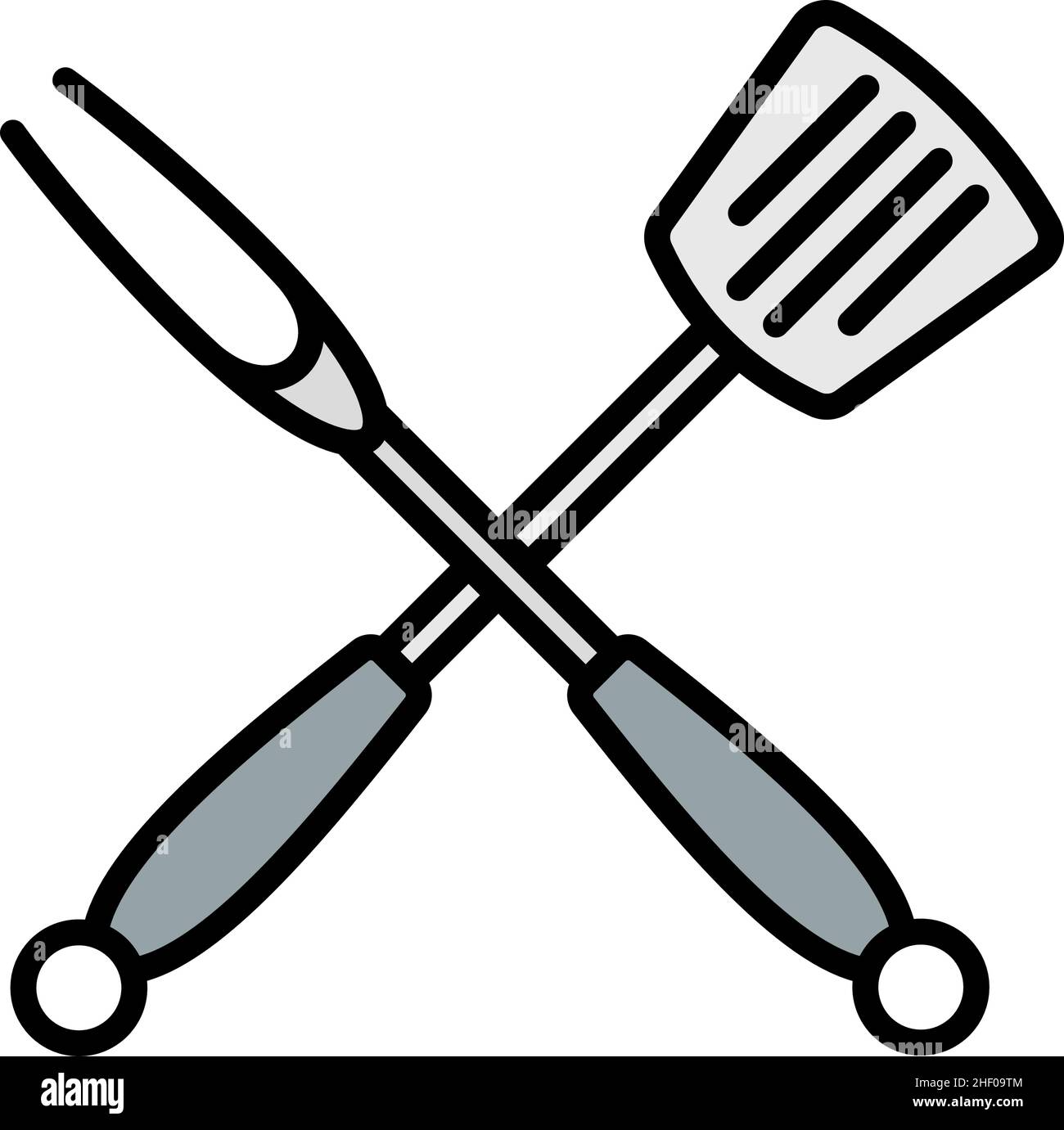 Crossed Frying Spatula And Fork Icon. Editable Bold Outline With Color ...