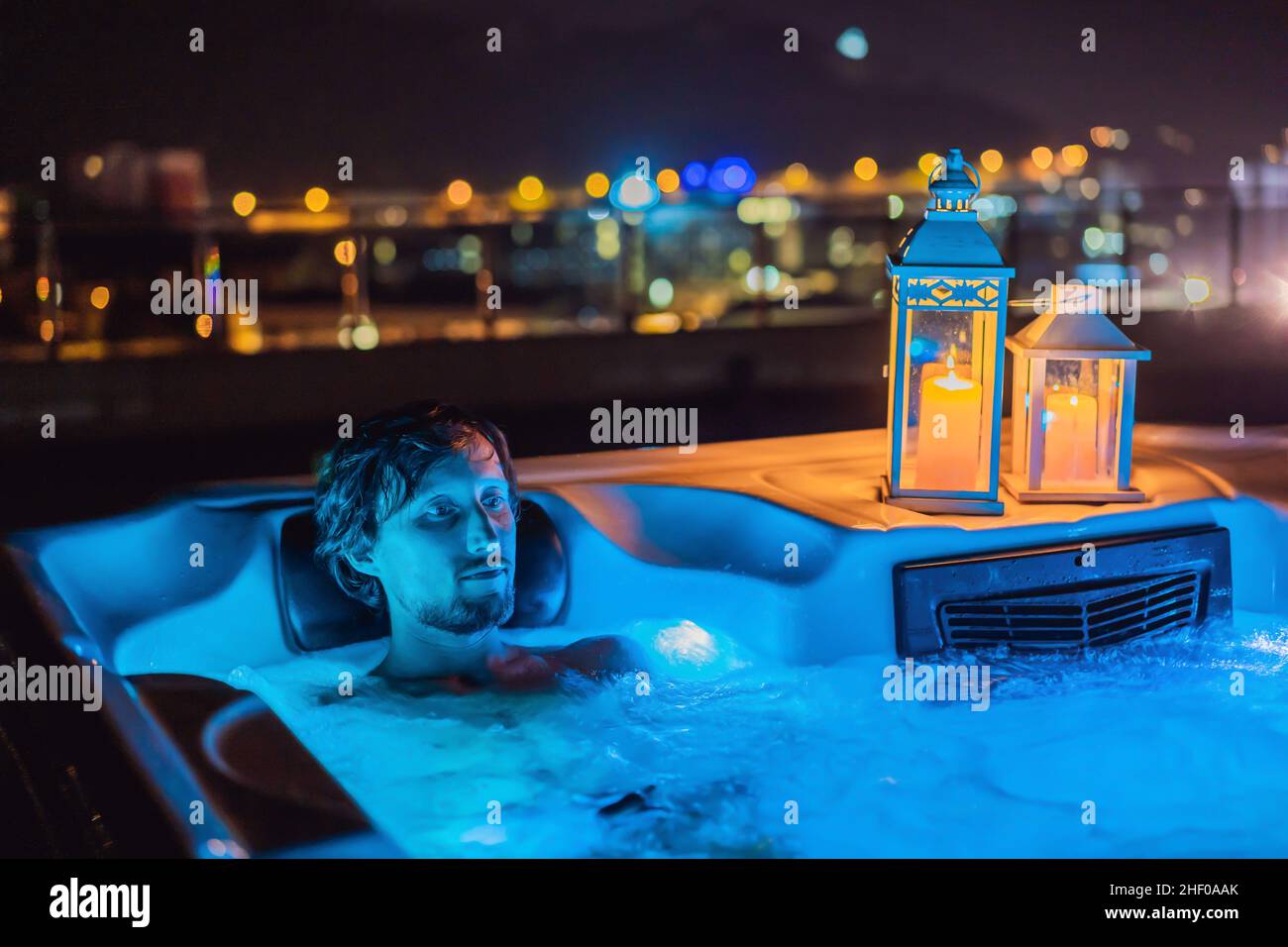 Portrait embarrassed man relaxing at hot tub to whom the woman did not come  on a date. February 14 concept. St. Valentine's Day Stock Photo - Alamy