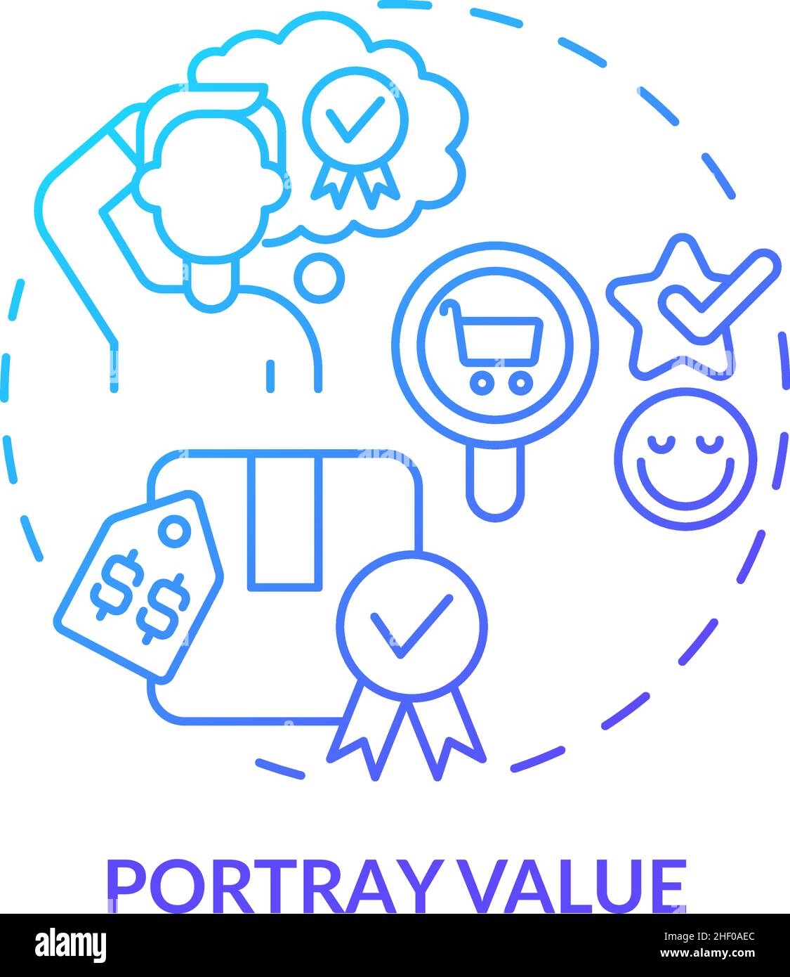 Portray value blue gradient concept icon Stock Vector
