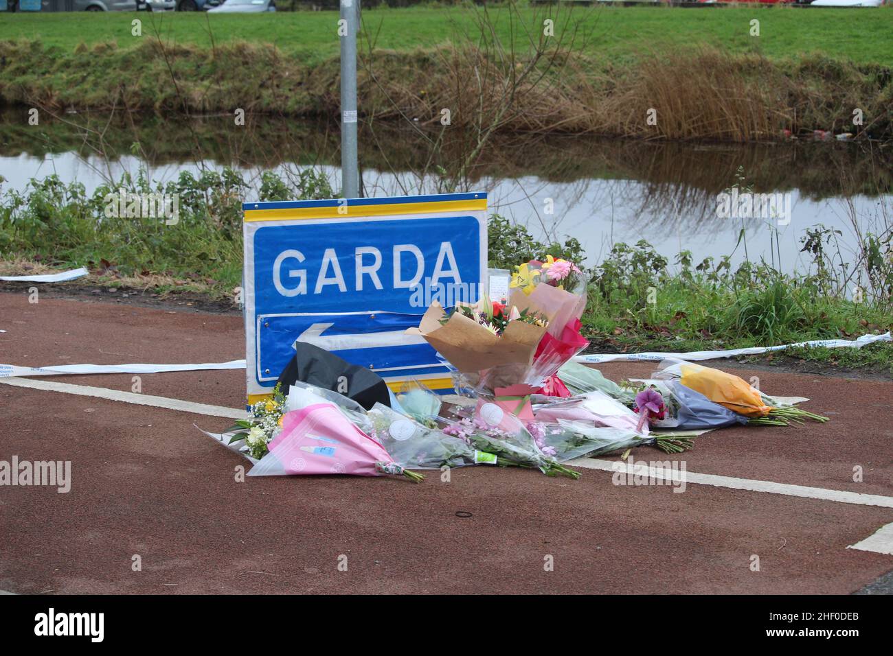Flowers and messages left near to the scene in Tullamore, Co Offaly