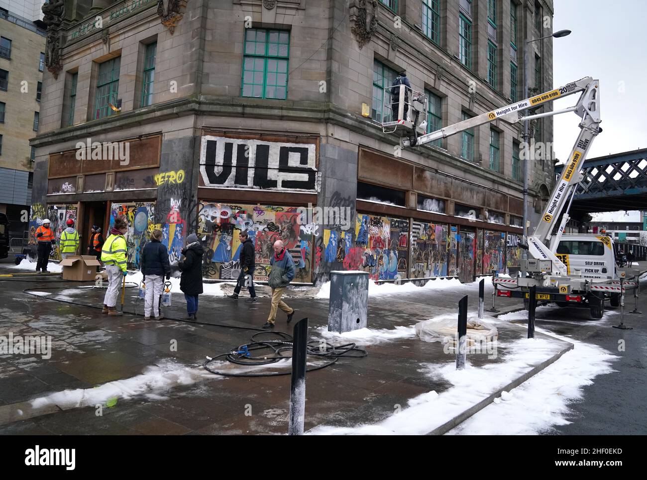 Set Dressers dress the set in Glasgow, for what is believed to be the