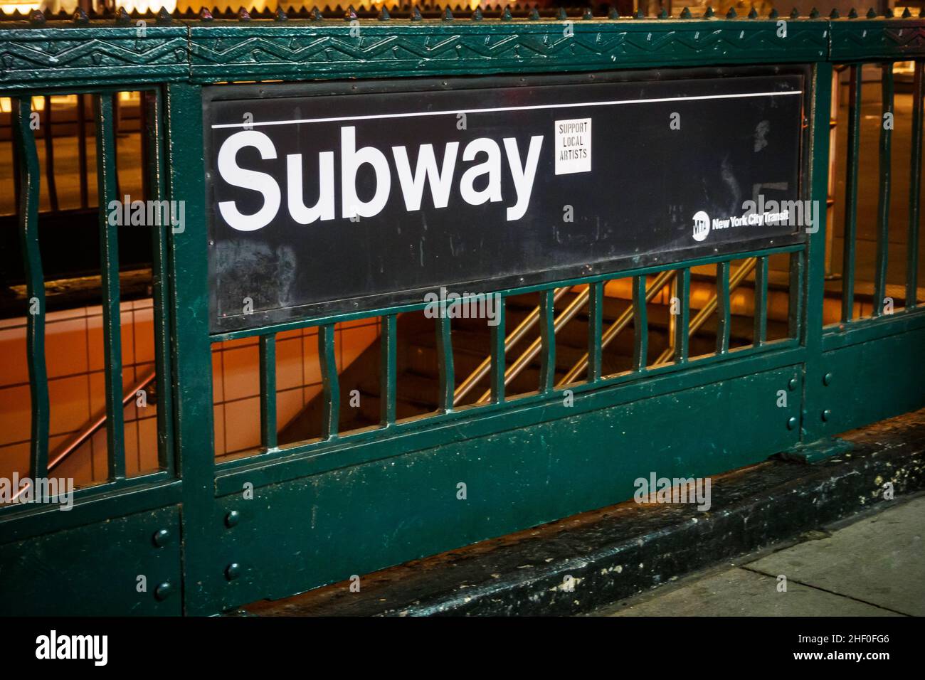 Night subway access in NYC, New York Stock Photo
