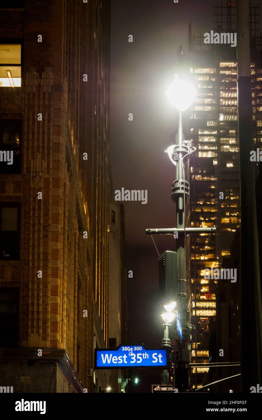 Nightlife on the corner of West Street in the heart of Manhattan in NYC