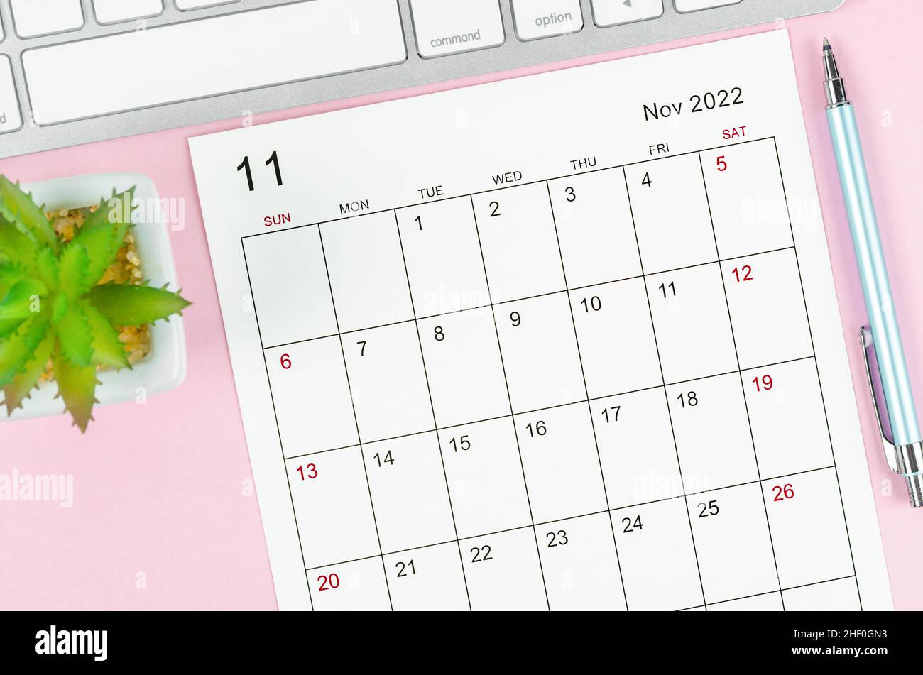 The November 2022 Desk Calendar With Plant Pot On Pink Background Stock Photo - Alamy