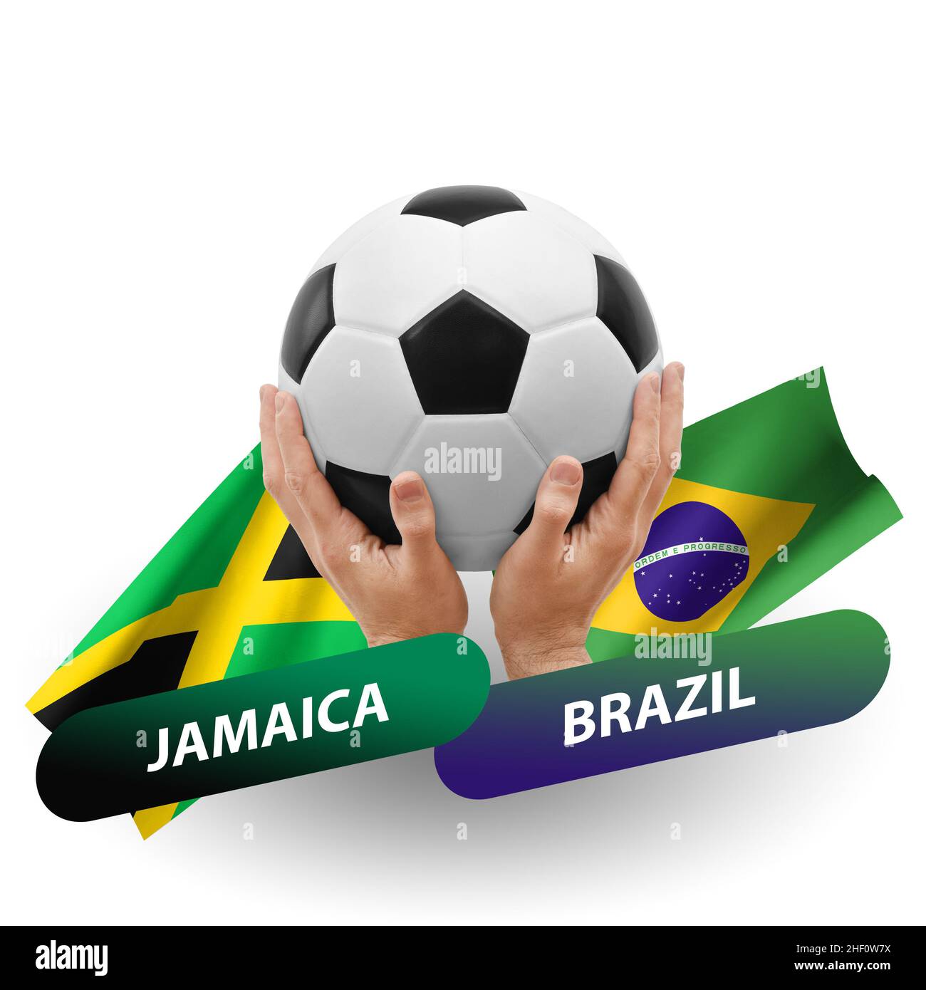Soccer football competition match, national teams jamaica vs brazil