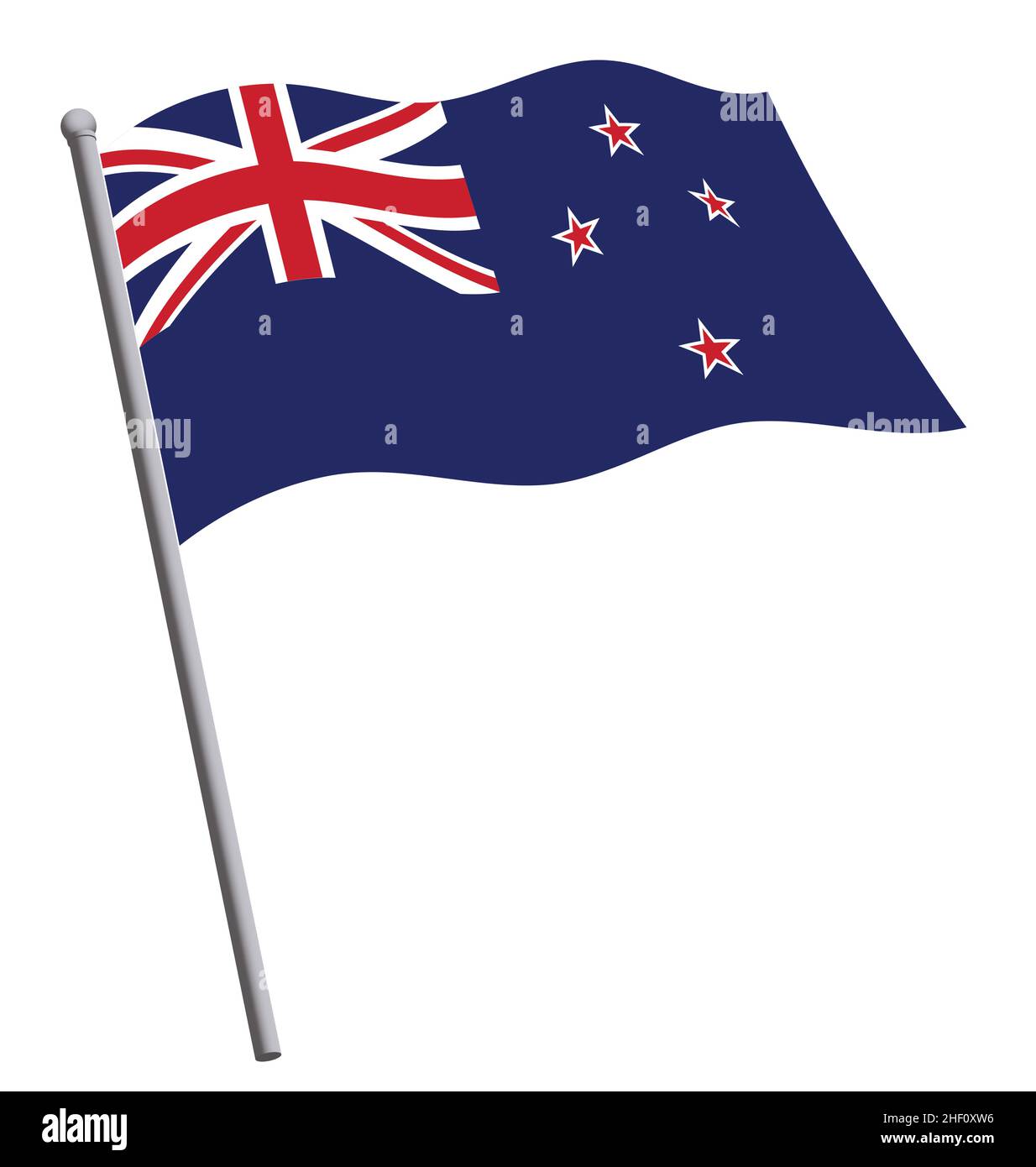 New Zealand flag flying waving flowing on flagpole flat colors nz