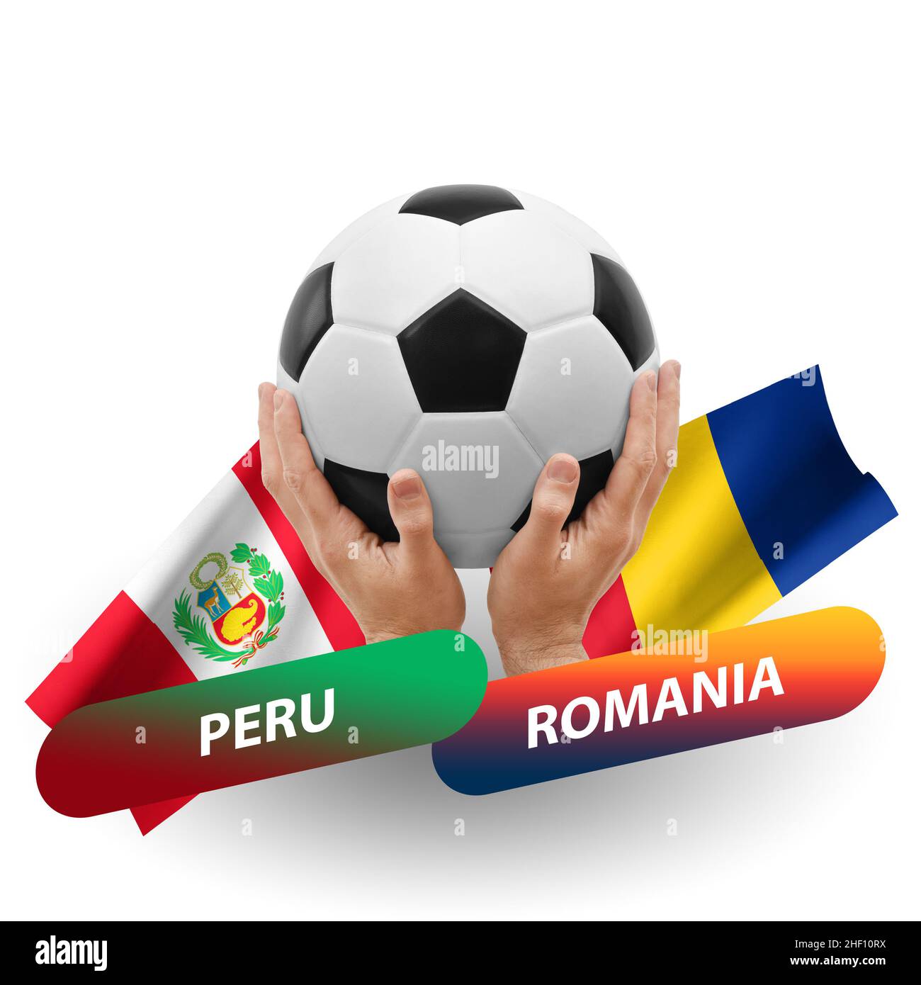 Soccer football competition match, national teams peru vs romania Stock