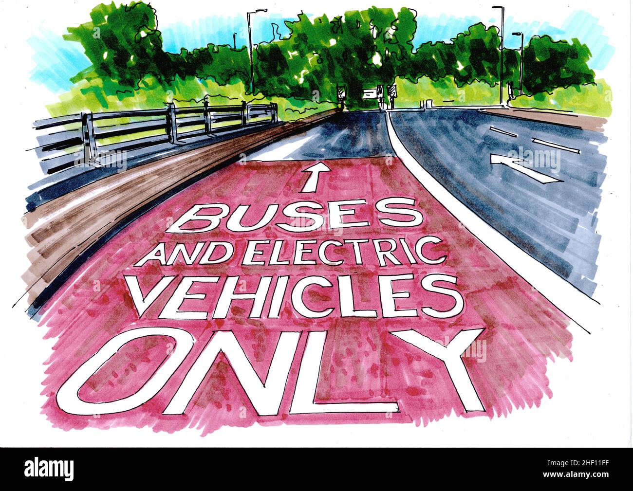 Sketch for designated electric vehicles lane on road Stock Photo Alamy