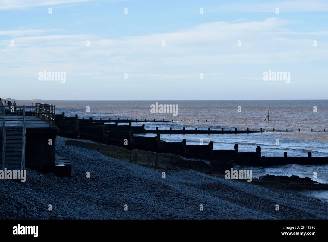 sea view with groins, sheringham, norfolk, england Stock Photo Alamy
