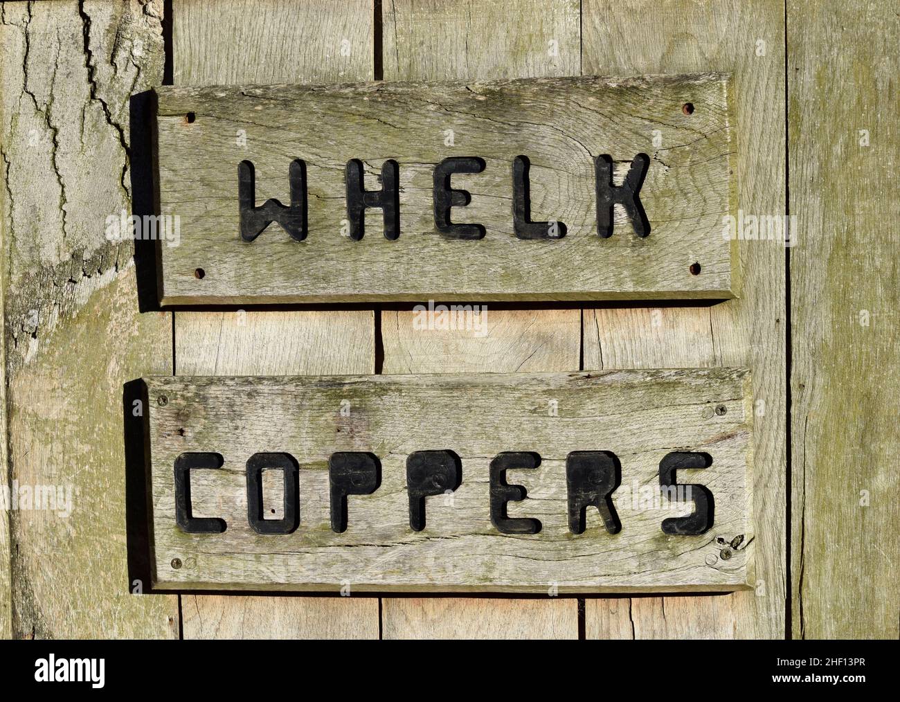 wooden sign for whelk coppers tea room, sheringham, north norfolk, england Stock Photo