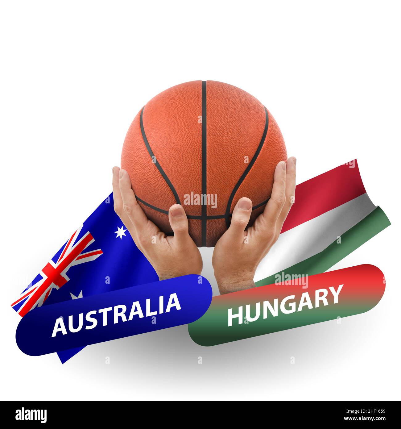Basketball competition match, national teams australia vs hungary Stock Photo
