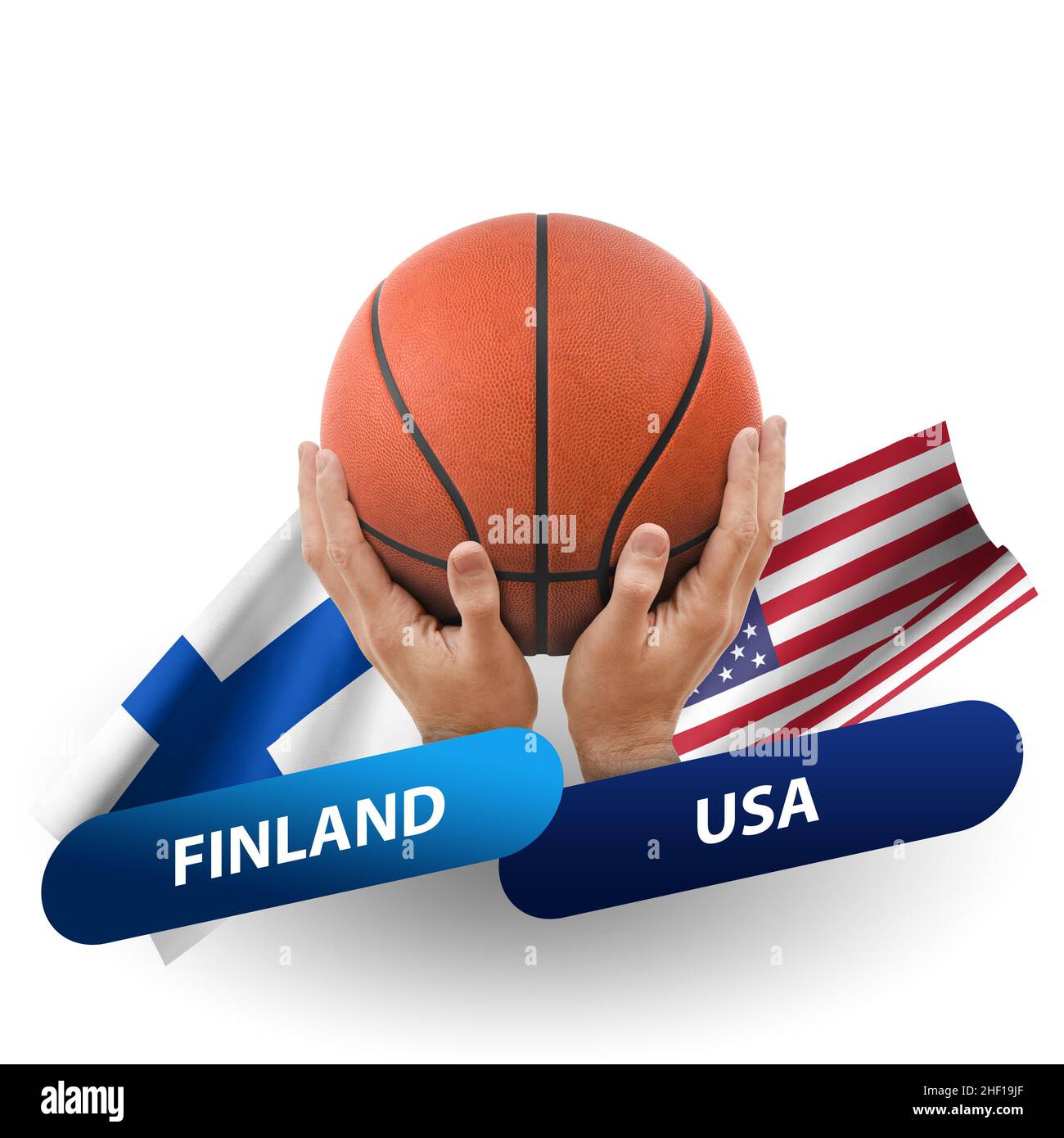 Basketball competition match, national teams finland vs usa Stock Photo