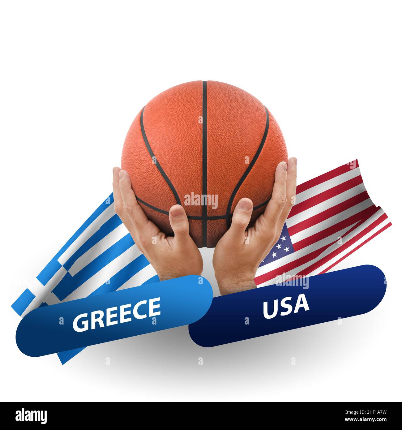 Basketball competition match, national teams greece vs usa Stock Photo