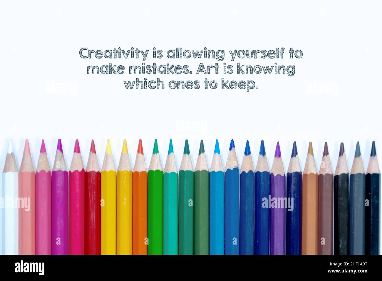 Creativity Is Allowing Yourself to Make Mistakes. Art Is Knowing Which Ones to Keep text on white background with color pencil Stock Photo