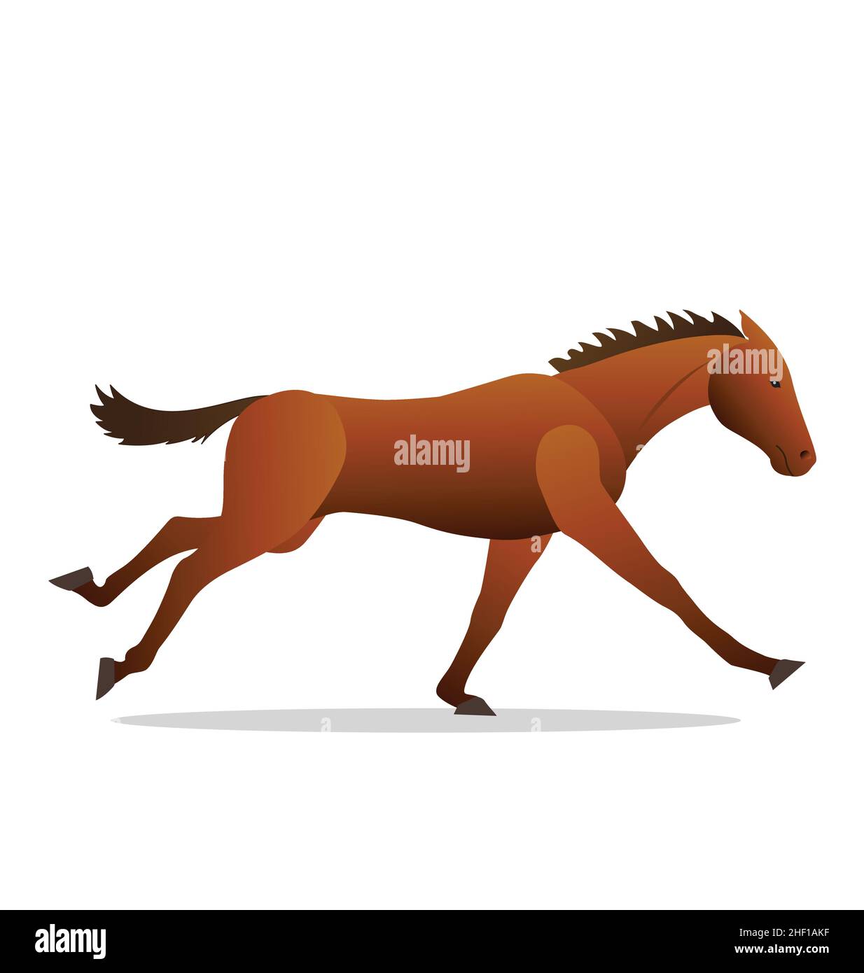 stylized galloping brown horse side view illustration vector isolated