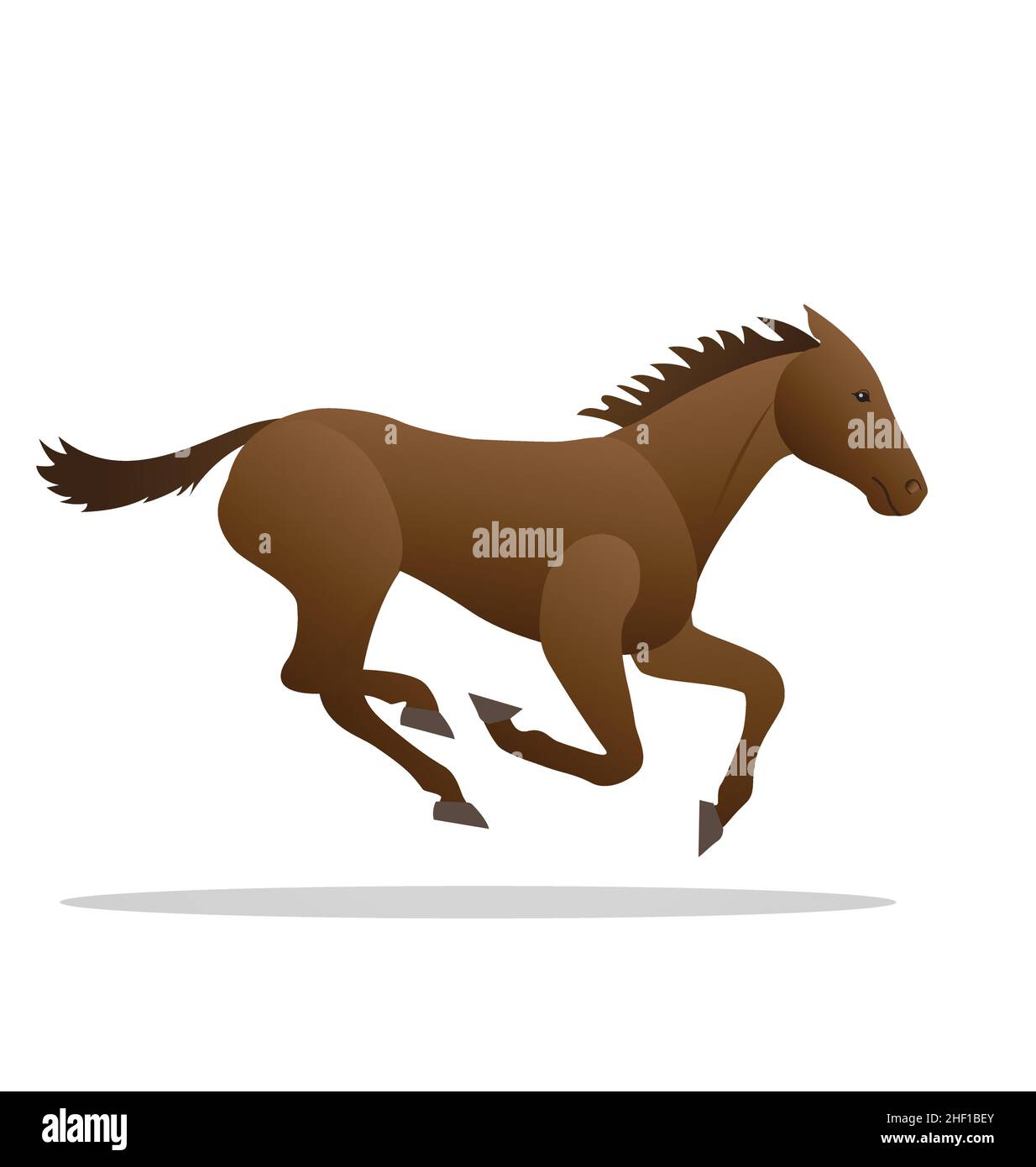 stylized galloping brown horse side view illustration vector isolated
