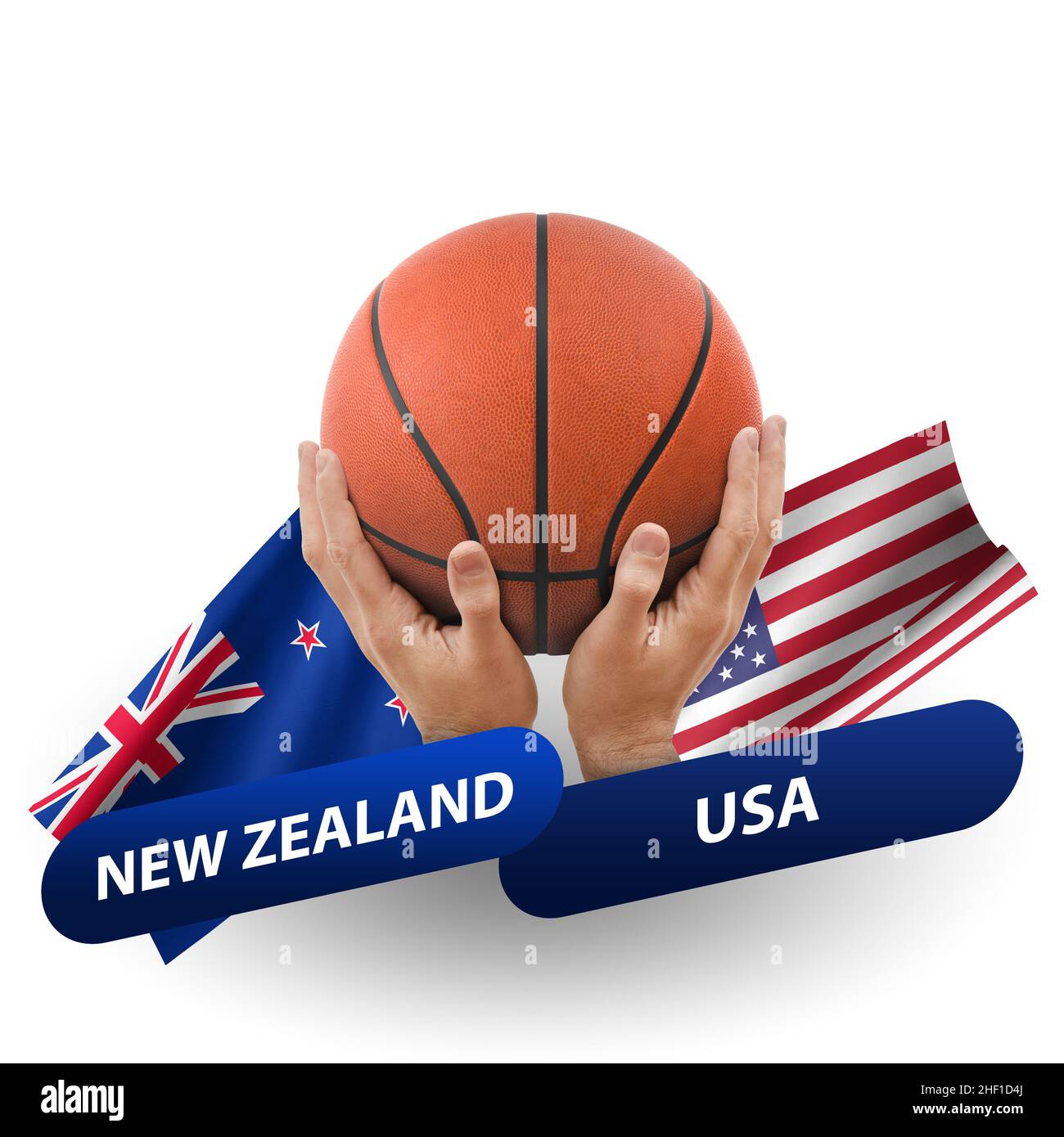 Basketball competition match, national teams new zealand vs usa Stock