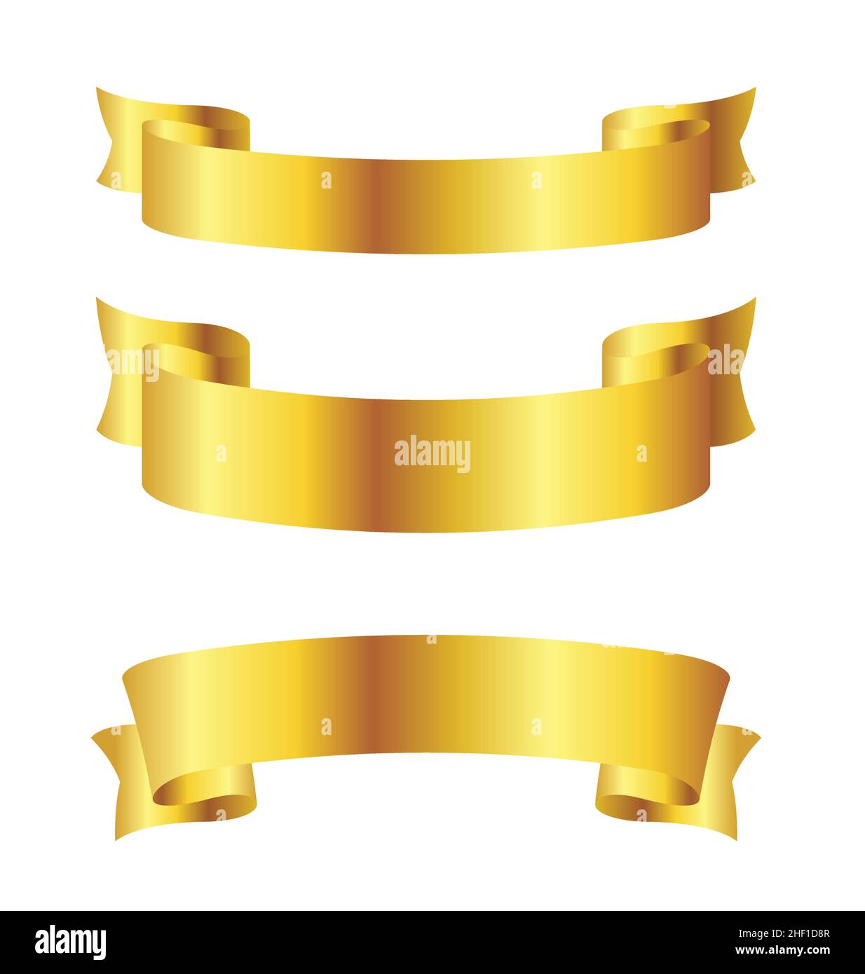 set of 3 elegant wide gold ribbons banner flowing scroll blank vector