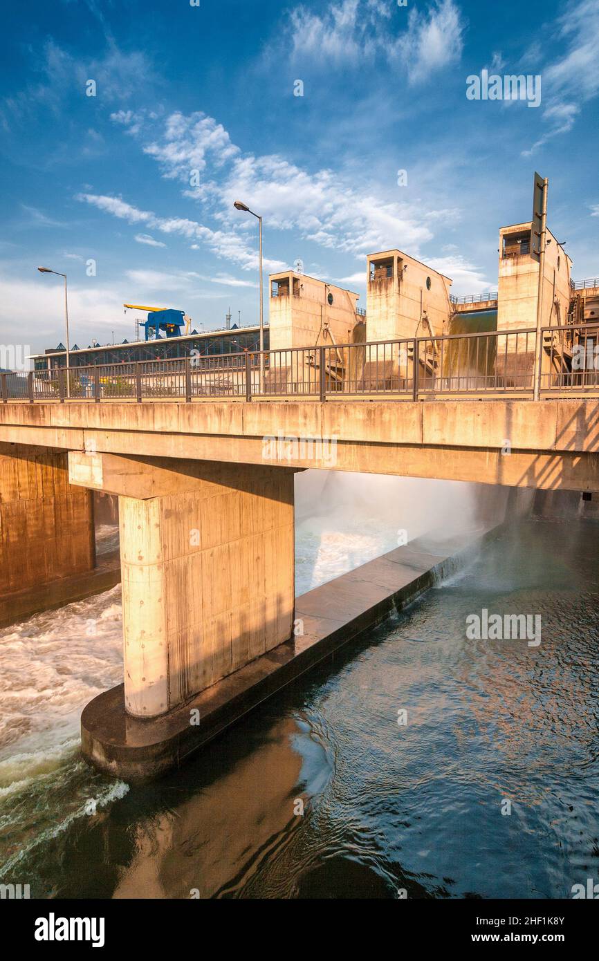 Draining water from the hydroelectric dam Stock Photo Alamy