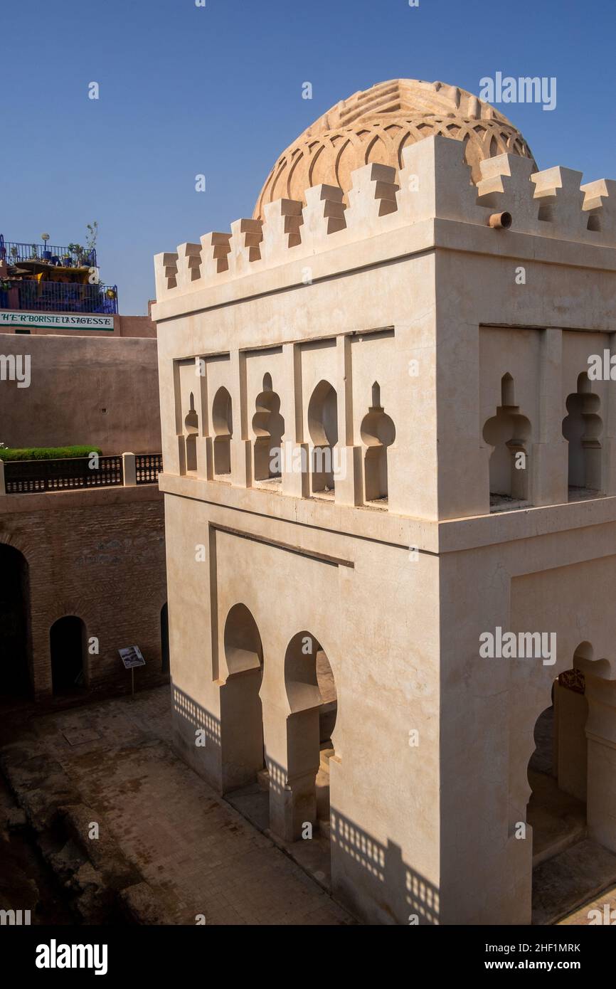 Islamic architecture, Marrakesh, Morocco. Almoravid Kouba domed pavilion. Bath house for ritual cleansing. Stock Photo