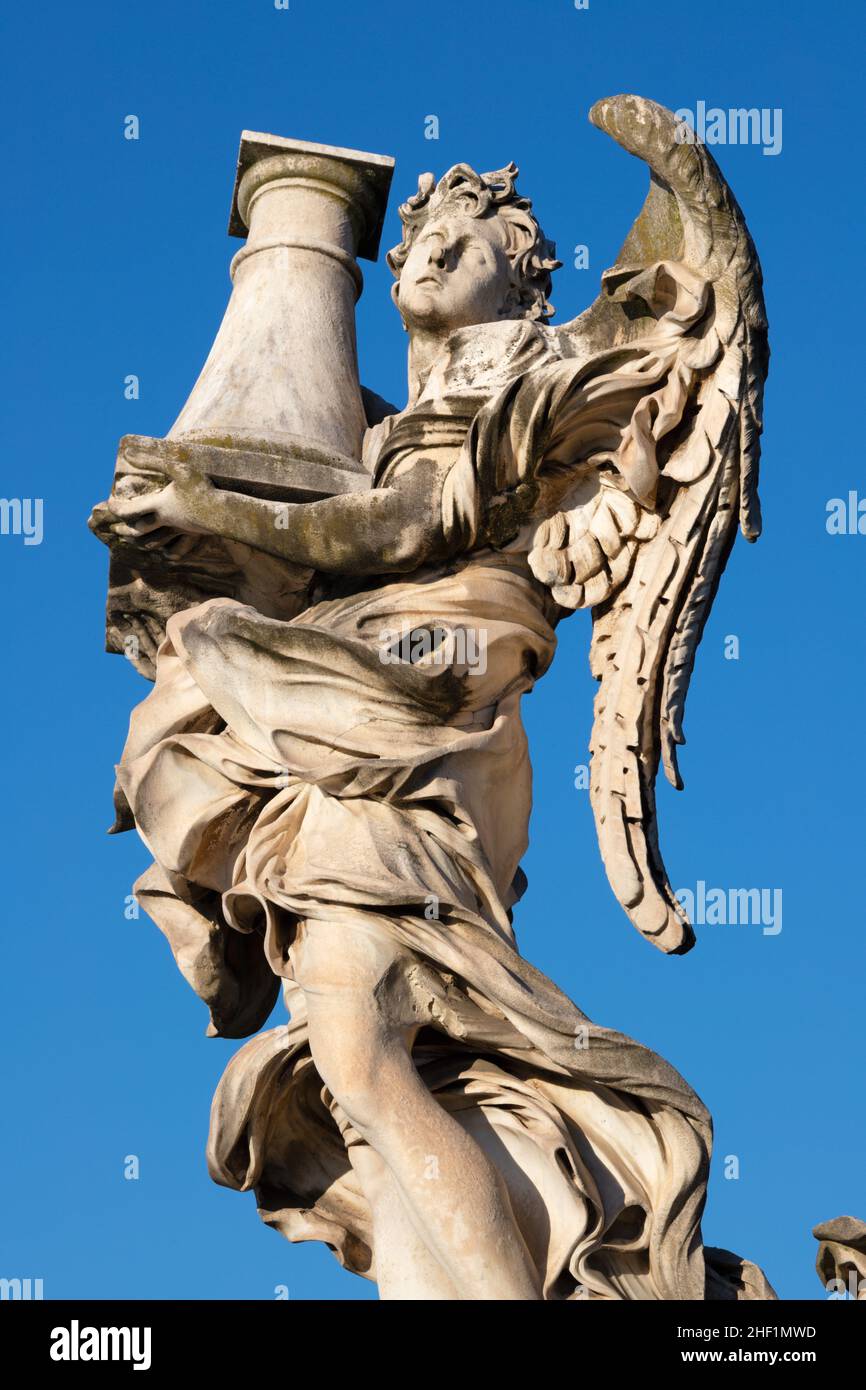 ROME, ITALY - SEPTEMBER 1, 2021: The Angel with the column on the Ponte Sant'Angelo by Antonio Raggi (1624 - 1686). Stock Photo
