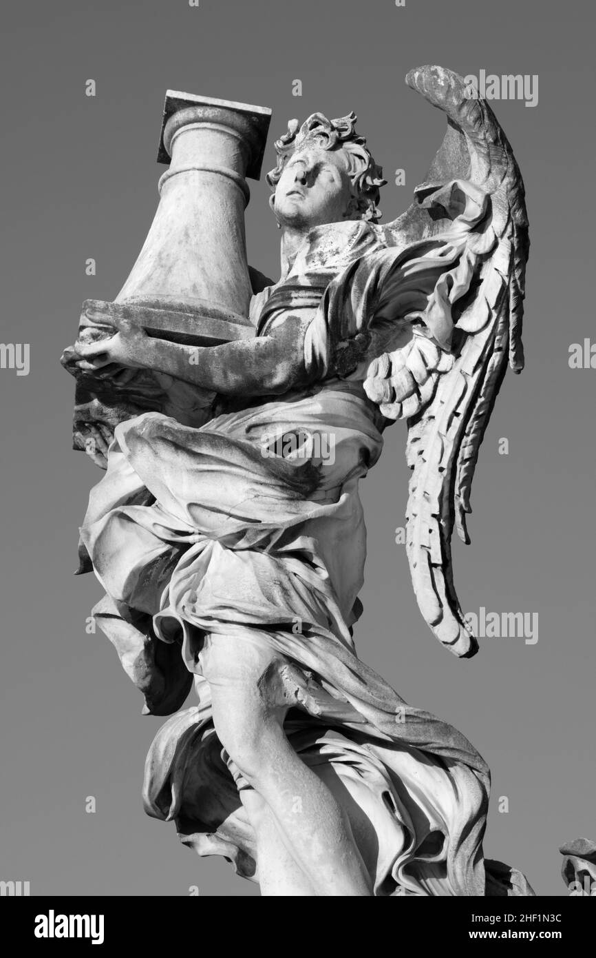 ROME, ITALY - SEPTEMBER 1, 2021: The Angel with the column on the Ponte Sant'Angelo by Antonio Raggi (1624 - 1686). Stock Photo