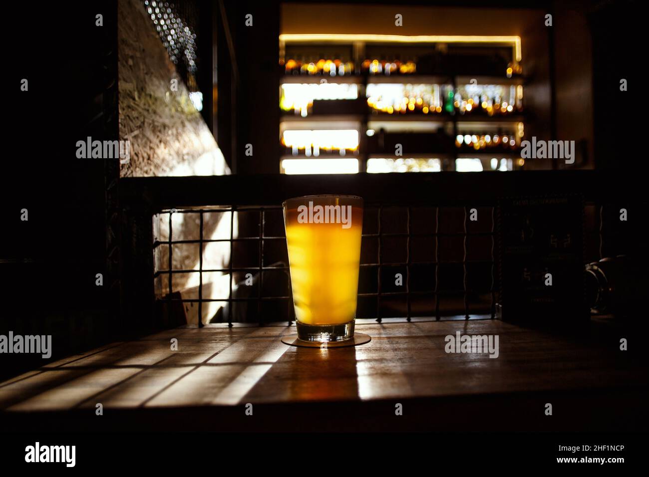 Craft Beer in Bar, Glass on table in authentic Pub Stock Photo Alamy
