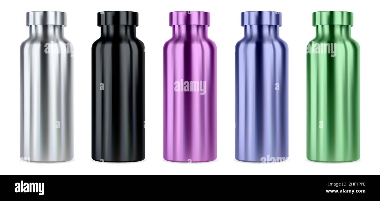 Metal water bottle. Reusable stainless steel thermo flask. Realistic