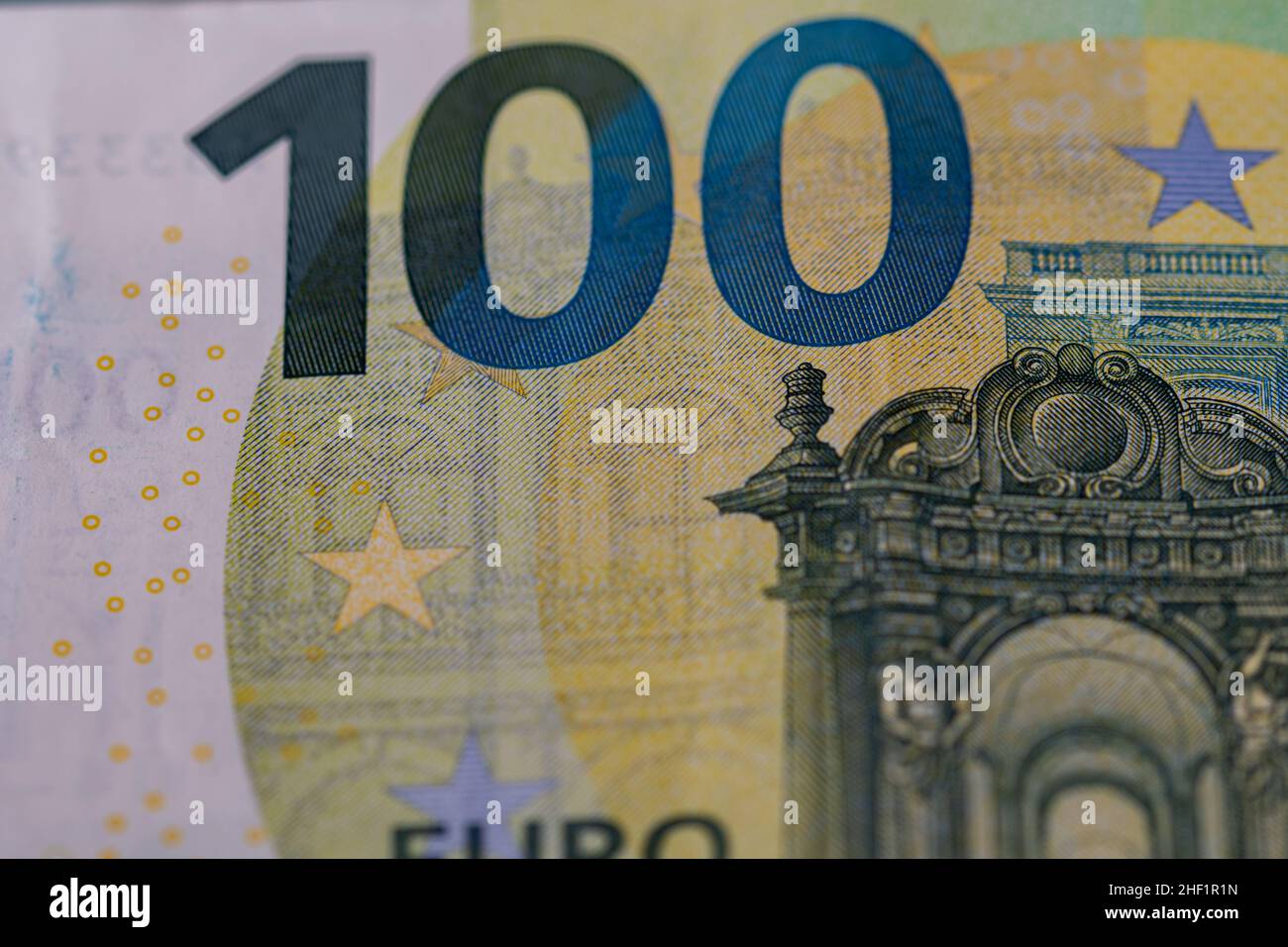 Macro shot of a 100 euro note Stock Photo