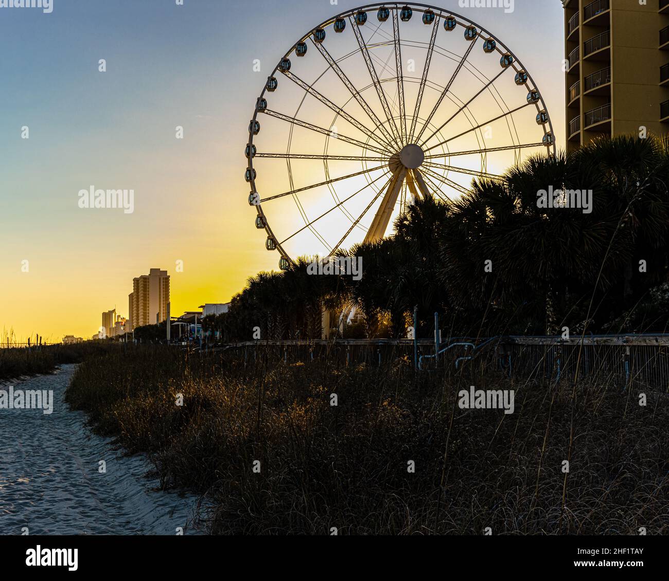 Sunset On Myrtle Beach Boardwalk Myrtle Beach South Carolina USA 