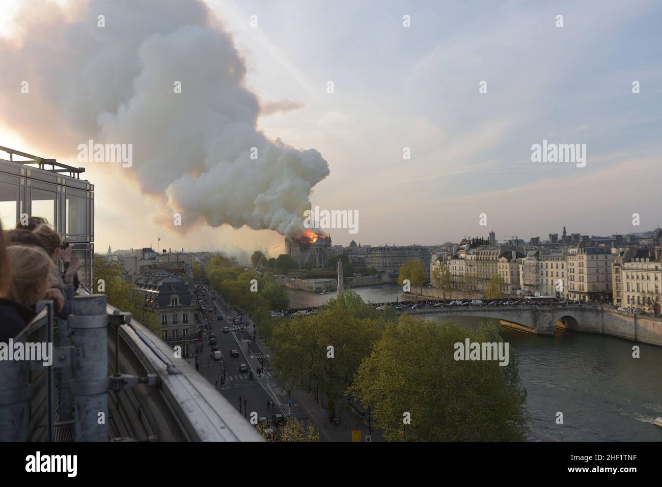 Incendie de la cathédrale Notre Dame de Paris le 15 avril 2019. Fire at Notre Dame Cathedral in Paris on 15 April 2019. Stock Photo