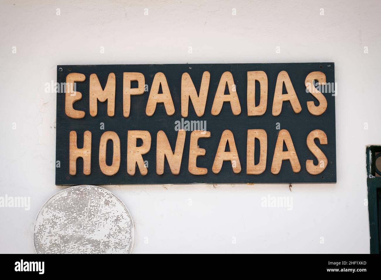 Empanadas Horneadas sign, Villa de Leyva, Boyacá, Colombia Stock Photo