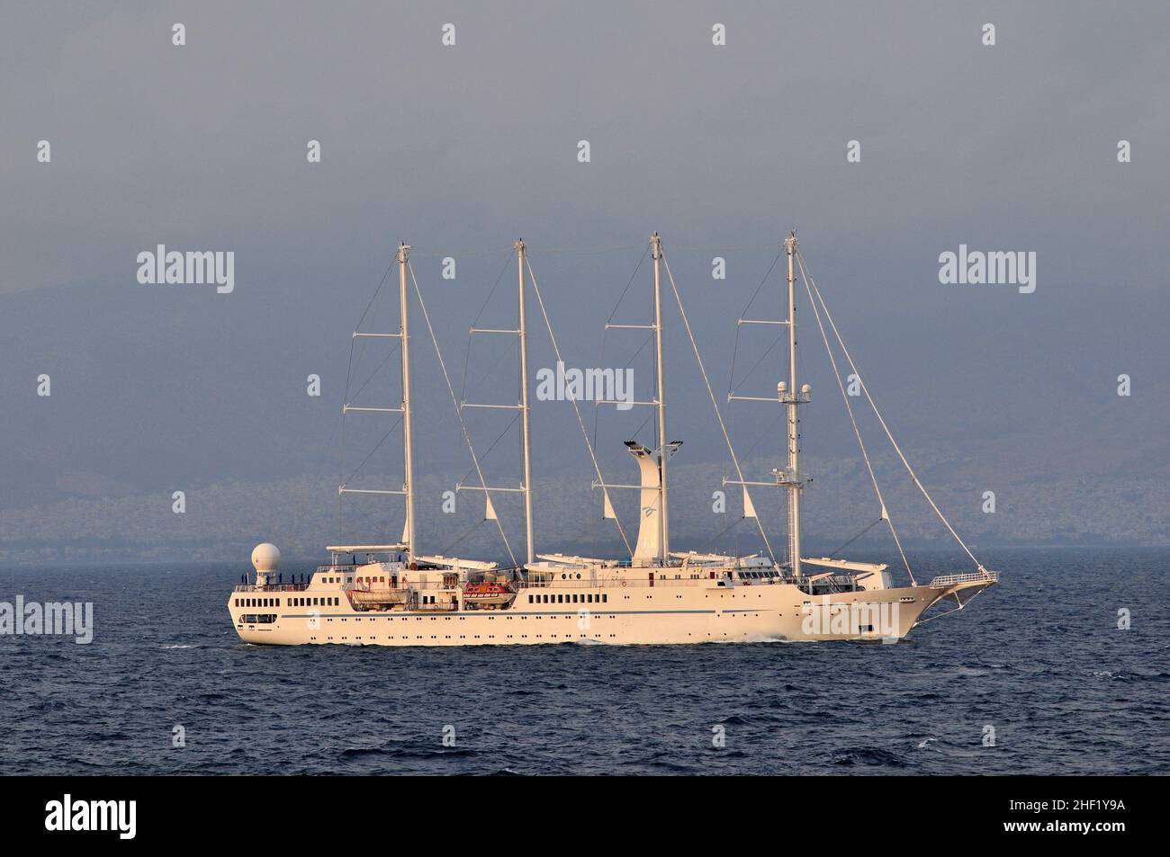 Wind Spirit cruise ship near Athens, Greece Stock Photo