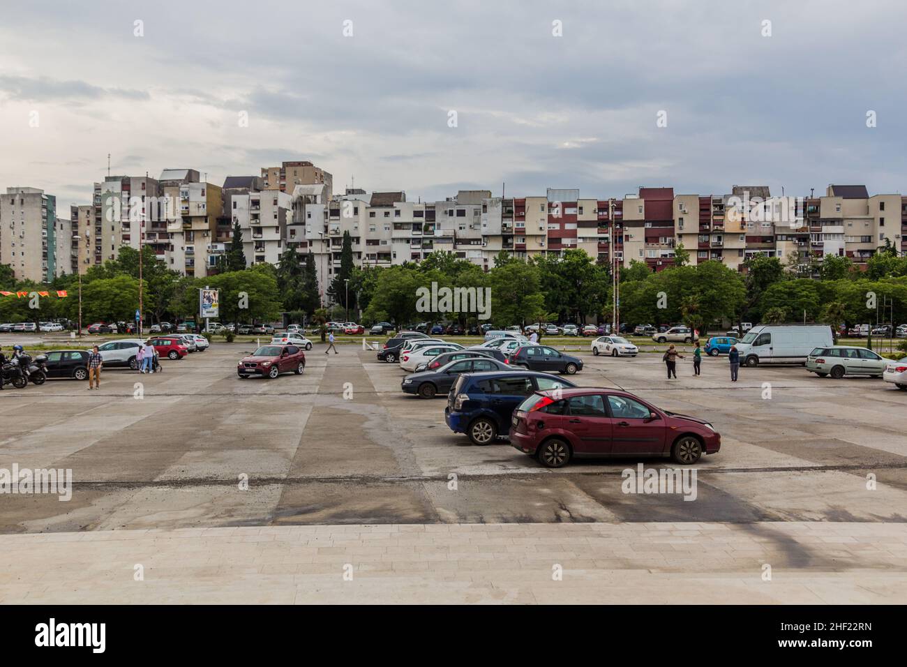 PODGORICA, MONTENEGRO - JUNE 4, 2019: Parking lot in front of the