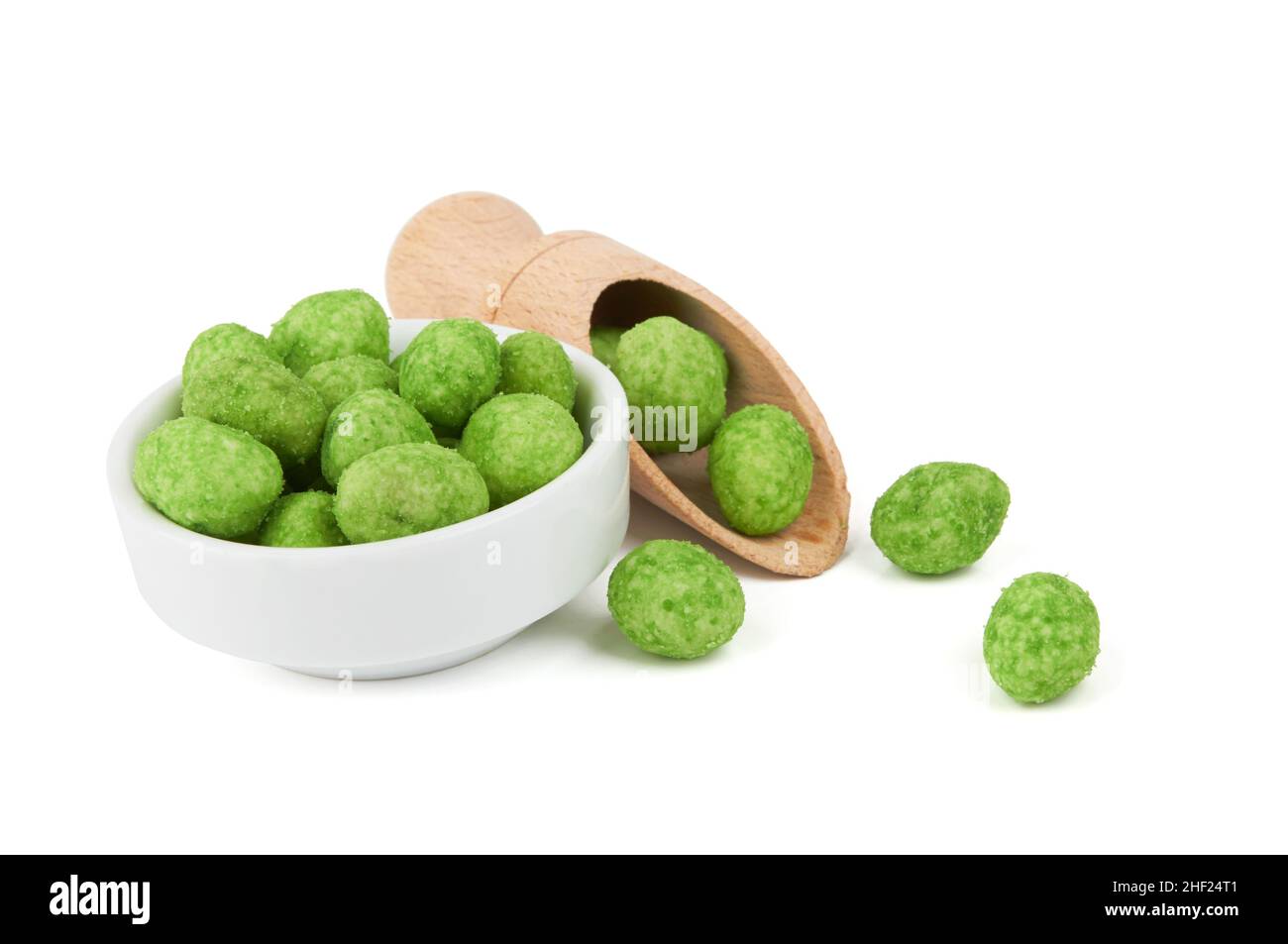 Wasabi coated peanuts isolated on white background Stock Photo