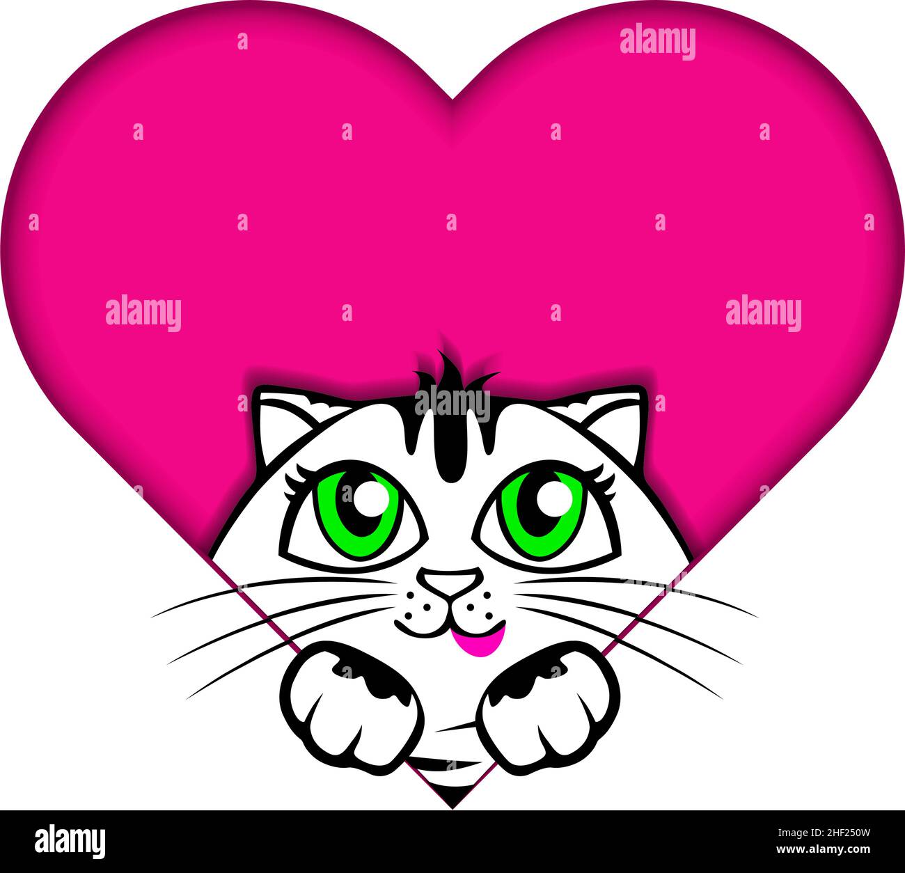 Cute Tabby Kitten With A Pink Heart Frame With Cat For Congratulations On Valentines Day 