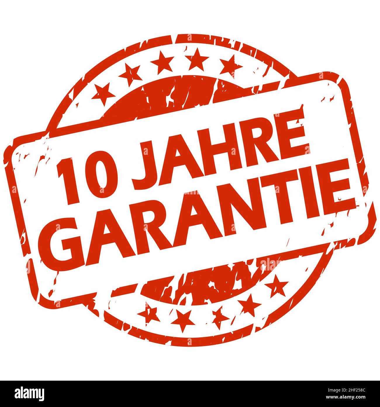 EPS 10 vector with round red colored grunge stamp with banner and text 10 years warranty (in german) Stock Vector