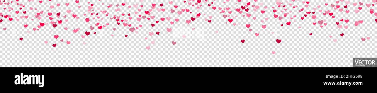 seamless background with different red colored confetti hearts for happy valentine's day time, mother's day or other love concepts, simulated transpar Stock Vector