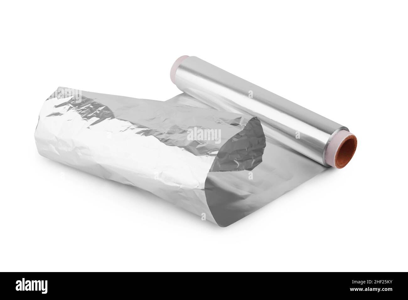 A roll of aluminum foil isolated on white background Stock Photo