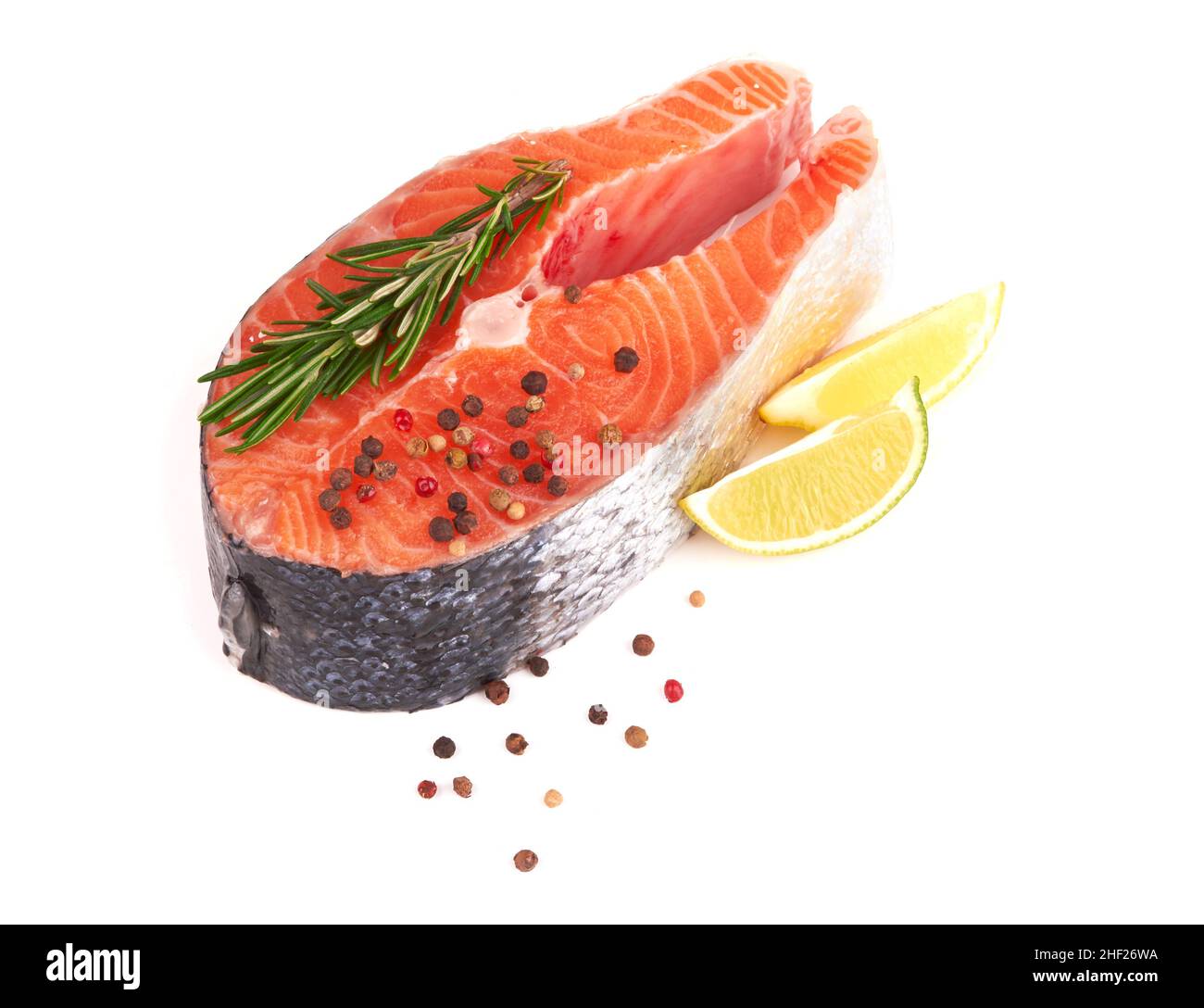 Salmon steak isolated on a white background Stock Photo - Alamy